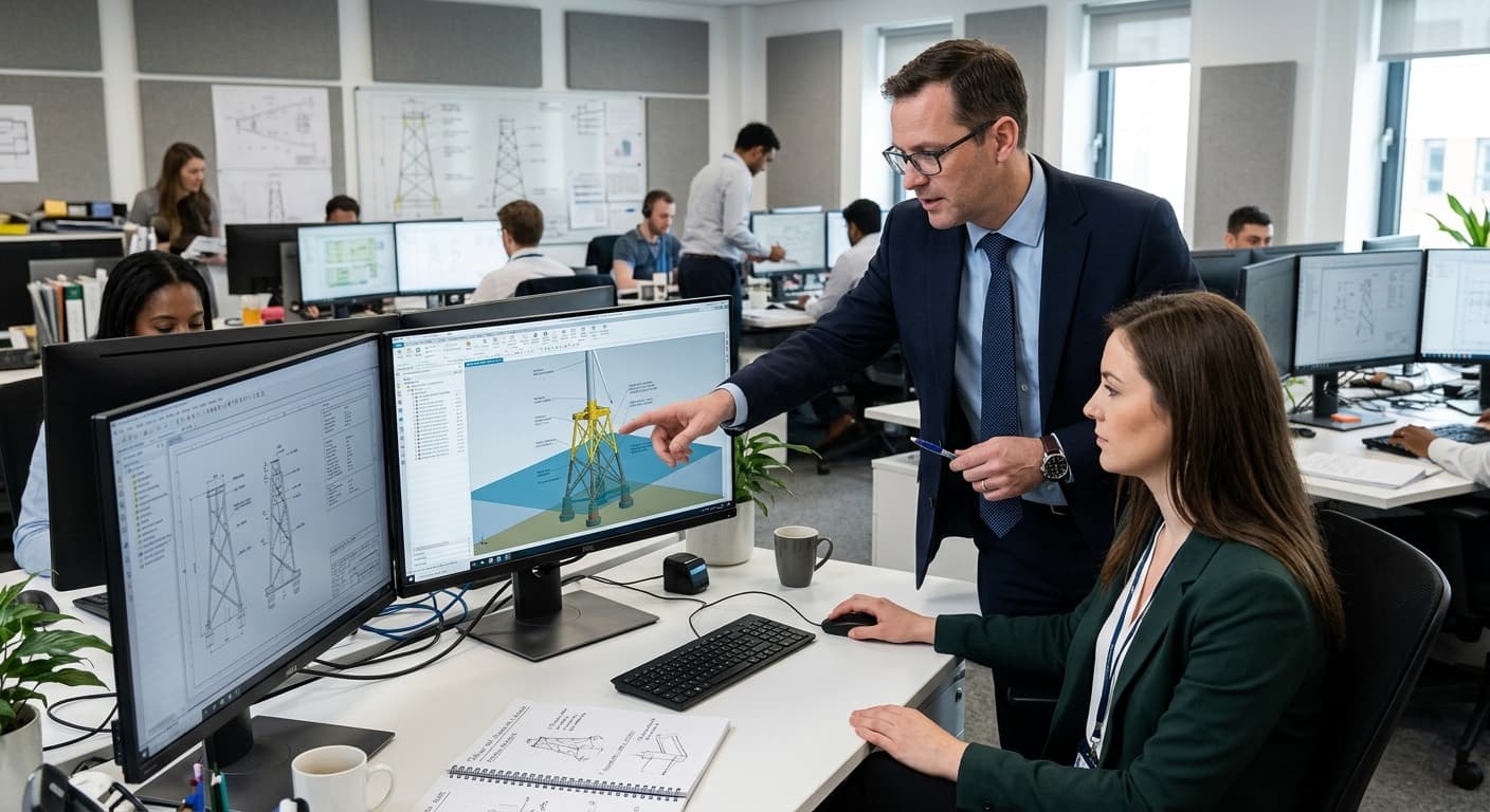 Engineering team reviewing an offshore CAD model
